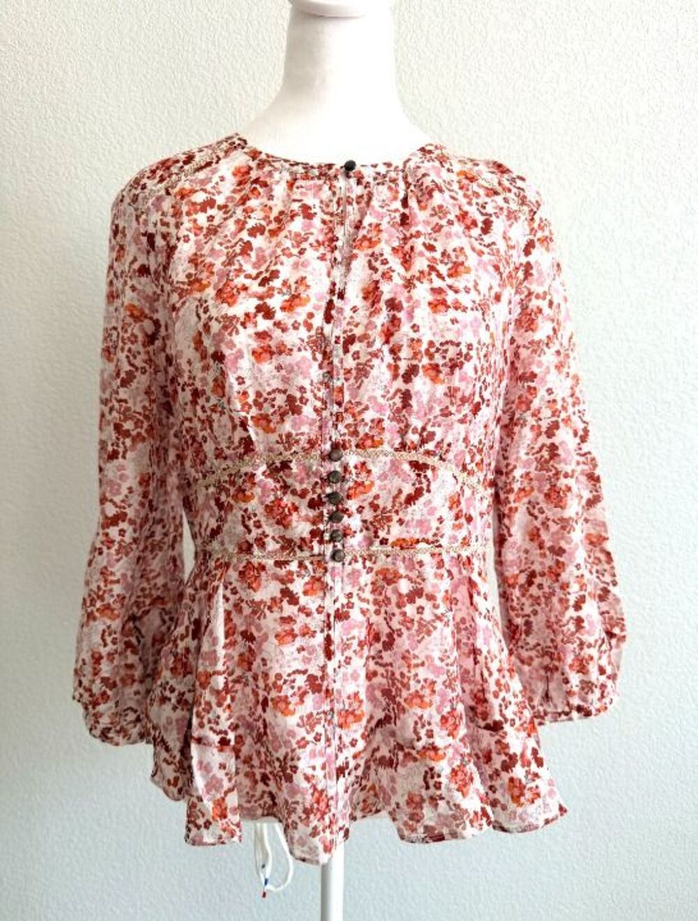 Anthropologie Moulinette Soeurs Amelie Floral Blouse Sz 10 NWT Cotton Silk Peplu